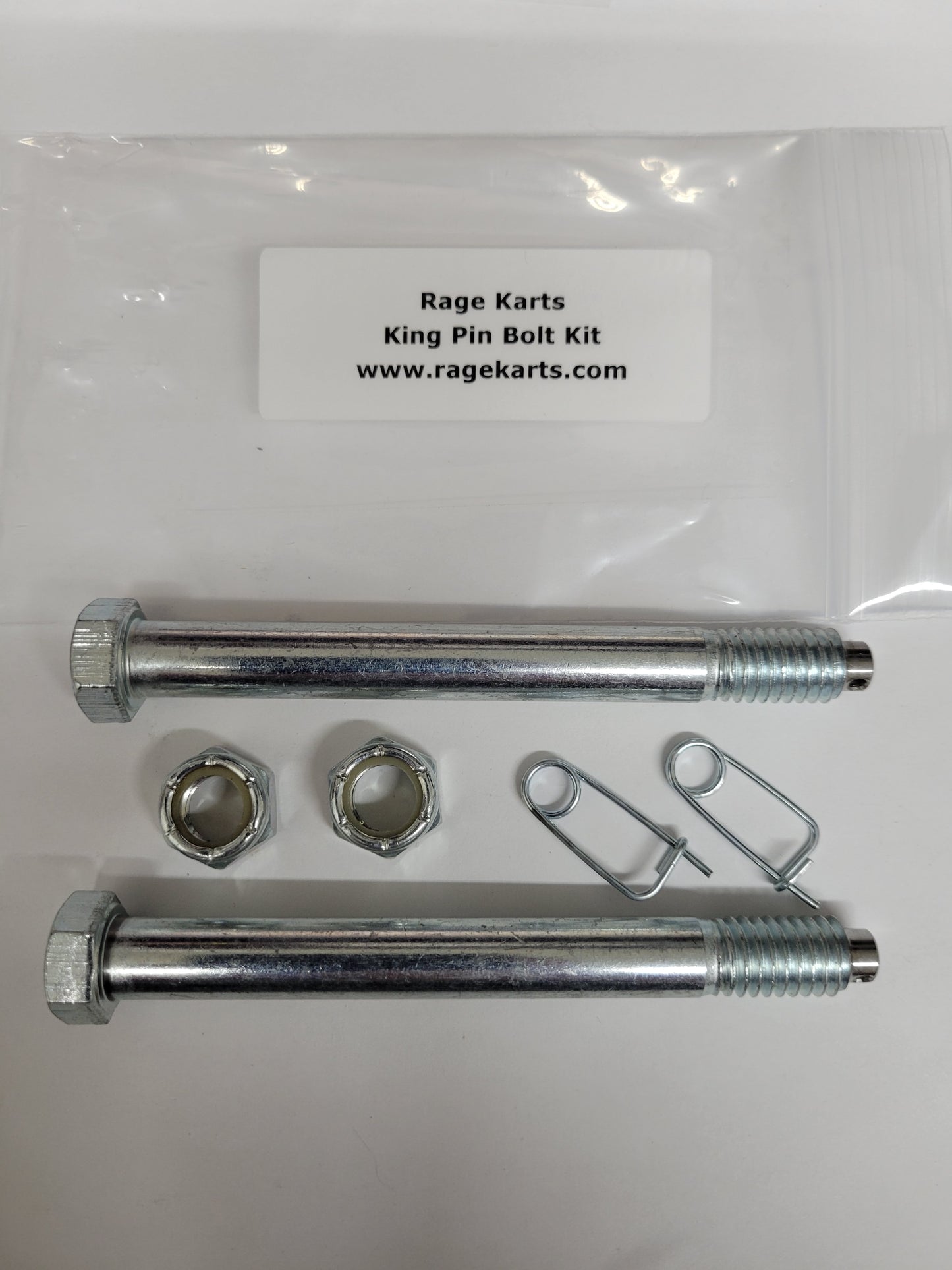 Pair of 7/16 inch king pin bolts from Rage for kart hardware