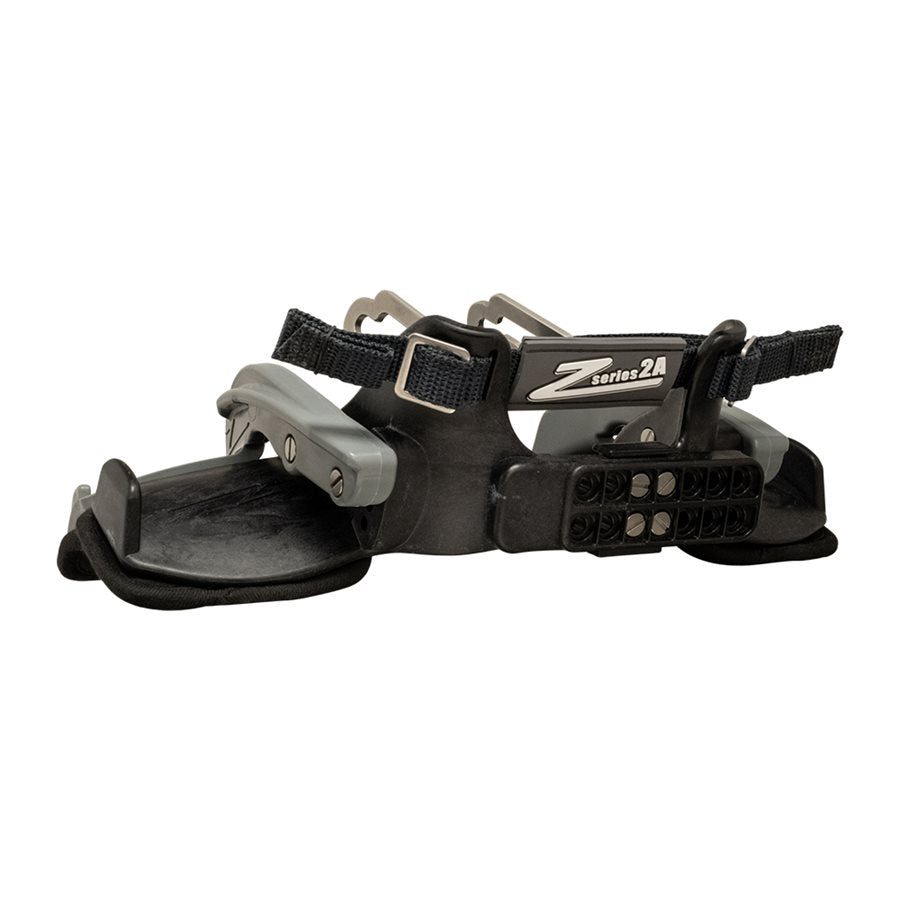 Underside view of Z-Tech Series 2A head and neck restraint displaying belt wings, replaceable padding, frame and mounting points on a white background