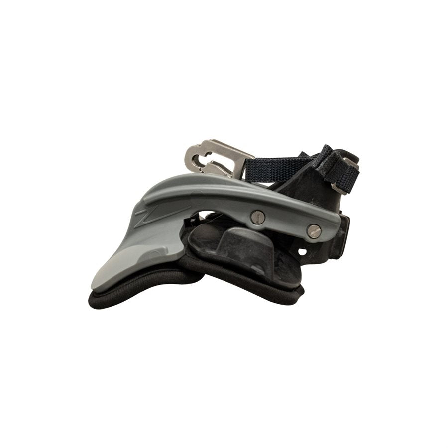 Close up of Z-Tech Series 2A gray arm with molded Z logo, black foam padding and stainless steel hardware details on a white background