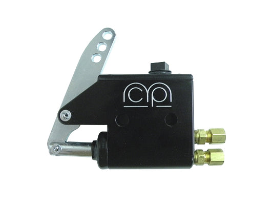 Black anodized billet master cylinder with 7/8 bore and brass fittings attached
