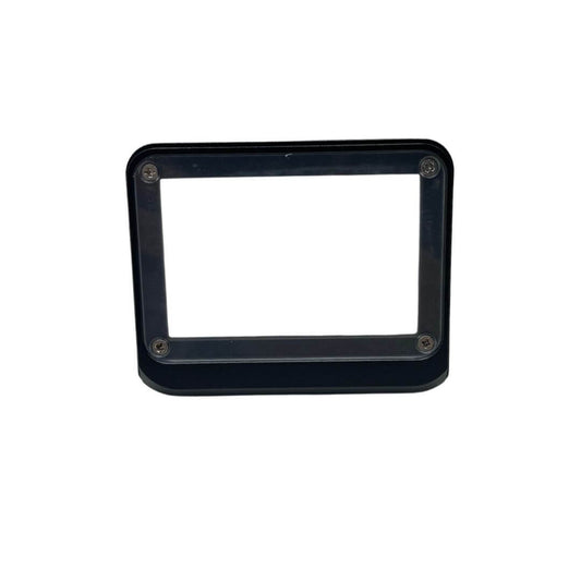 Front view of the clear polycarbonate Tuff-Kase GoPro back cover showing rectangular frame, four corner mounting screws, and open center on a white background