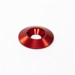 Red anodized conical seat washer for secure kart racing hardware