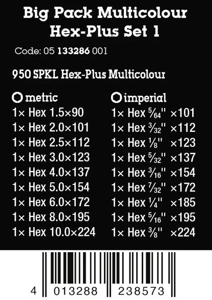 Wera 05133286001 Big Pack Multicolor Hex-Plus Metric & Imperial L-Key Set (19 Pieces)