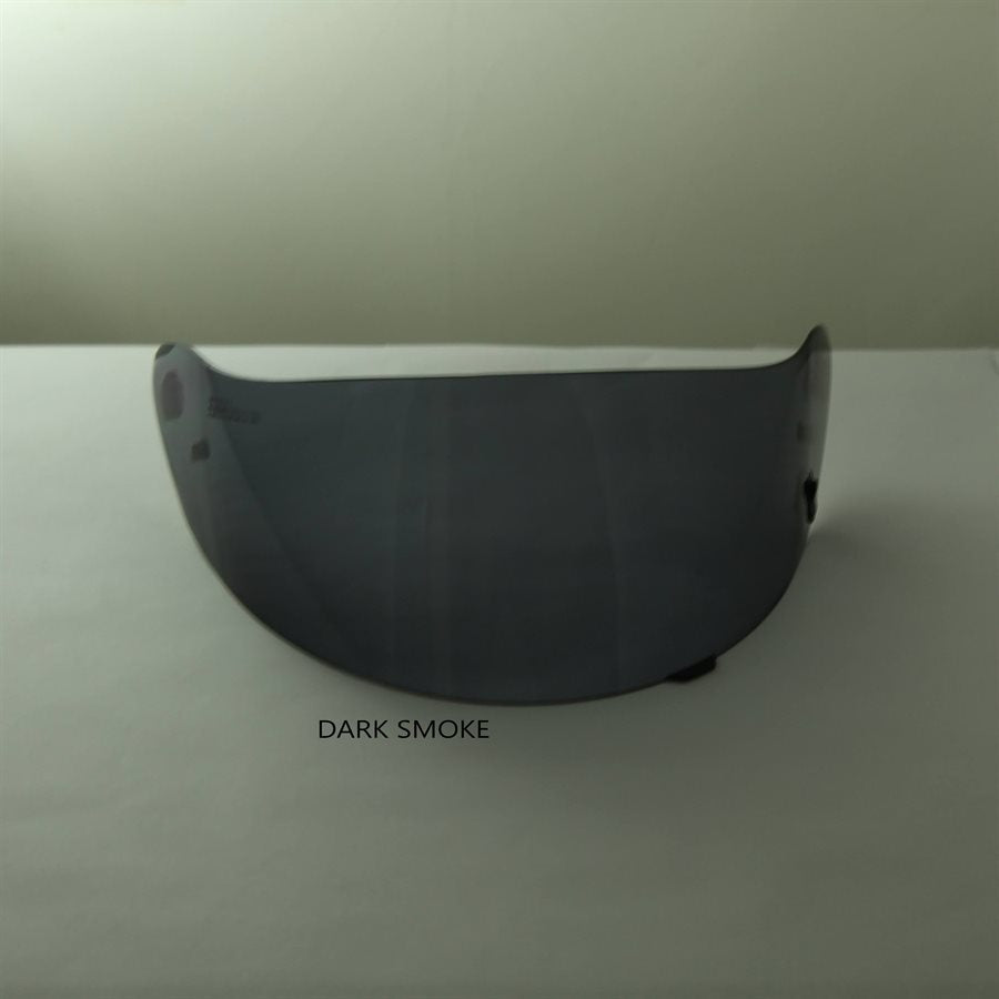 Dark smoke Z-19 helmet shield displayed flat labeled DARK SMOKE showing deep tint for bright sunny conditions on a white background